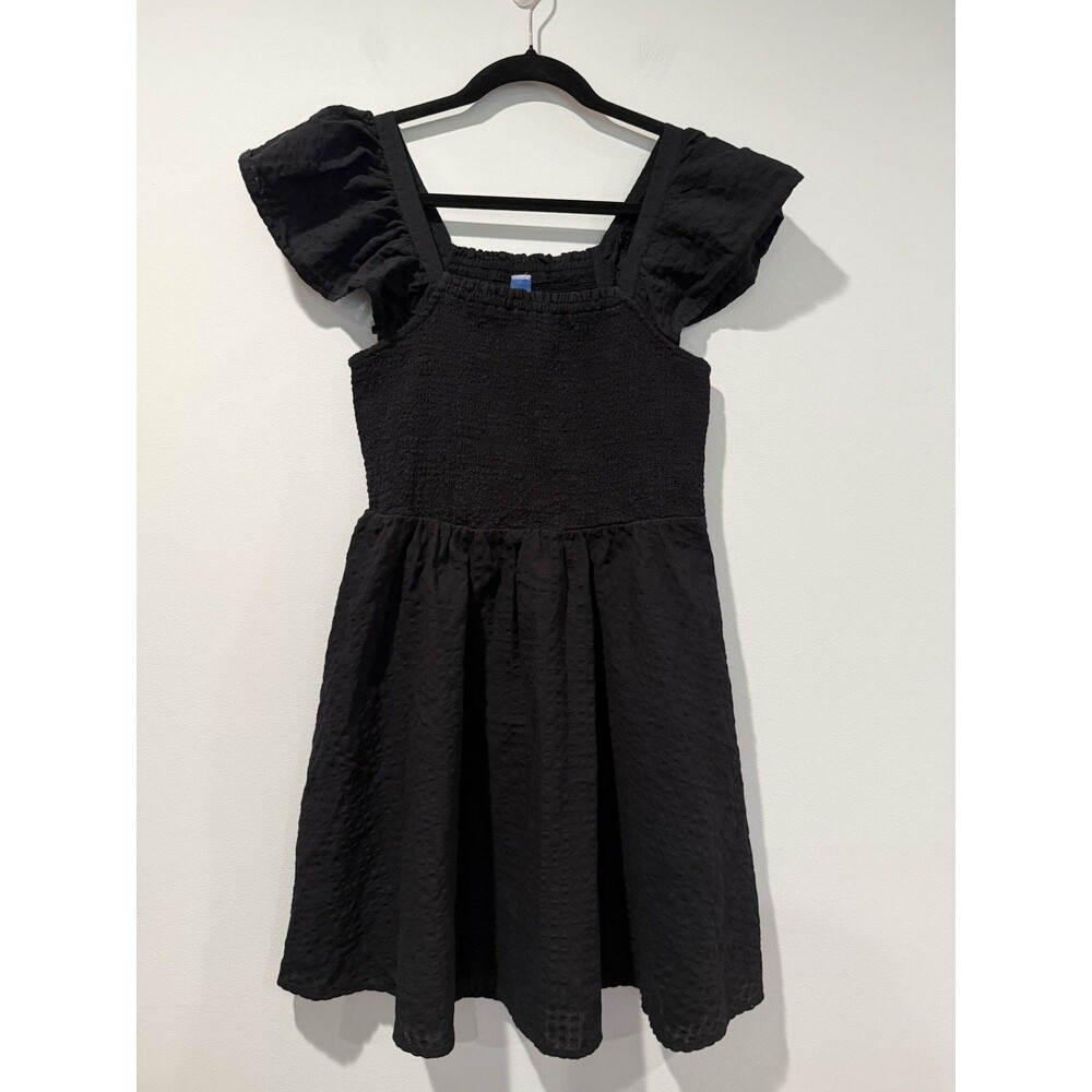 Old Navy Dress Small Black Cotton Smocked Work Stretch Minimal Travel Vacation